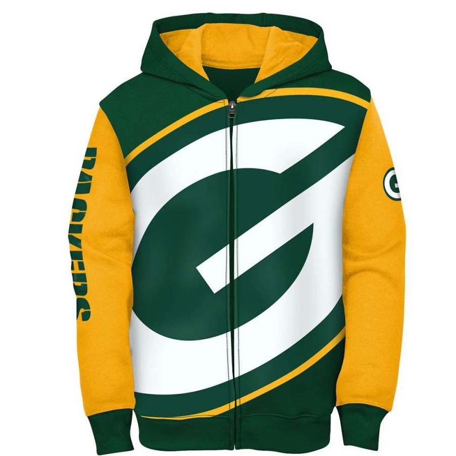 Kids * | Packers Youth Poster Board Full Zip Hoodie Green & Gold