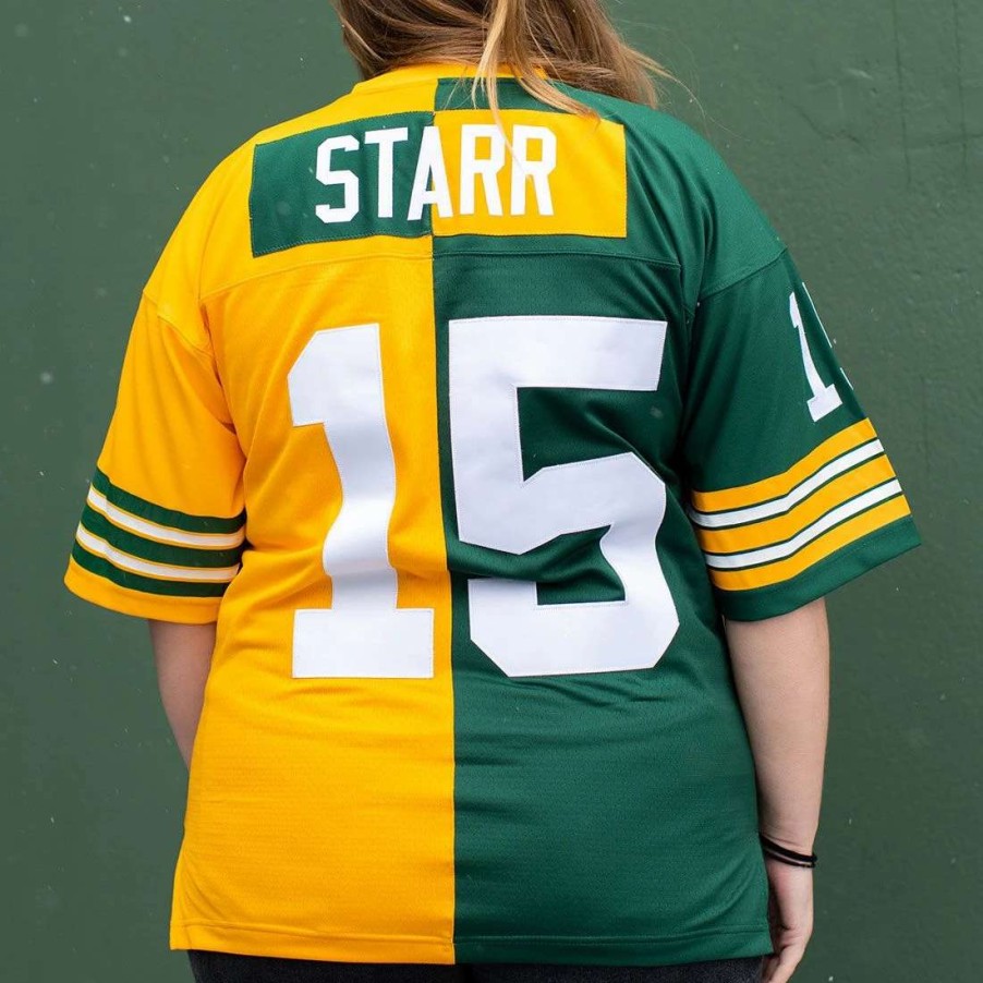 Jerseys * | #15 Bart Starr Mitchell & Ness Split Legacy Jersey Green & Gold