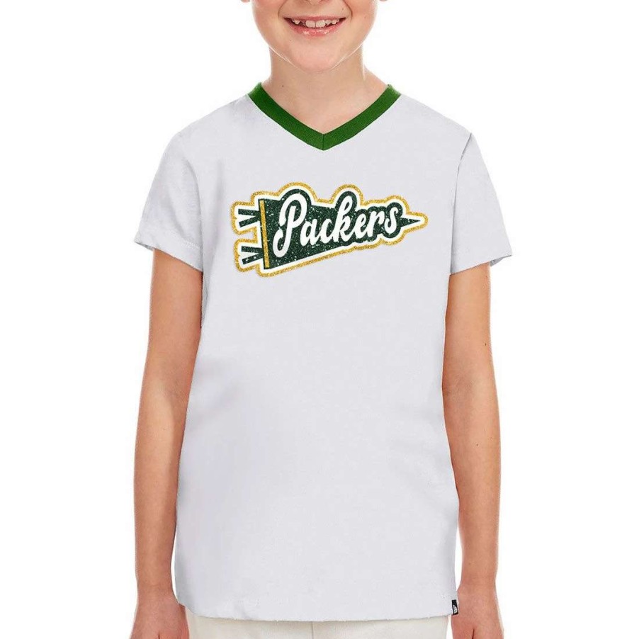 Kids * | Packers New Era Girls Pennant Ringer T-Shirt White