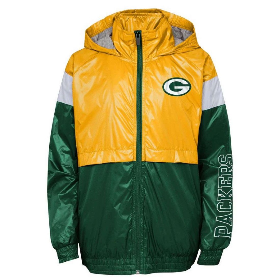 Kids * | Packers Pre-School Goal Line Windbreaker Jacket Green & Gold