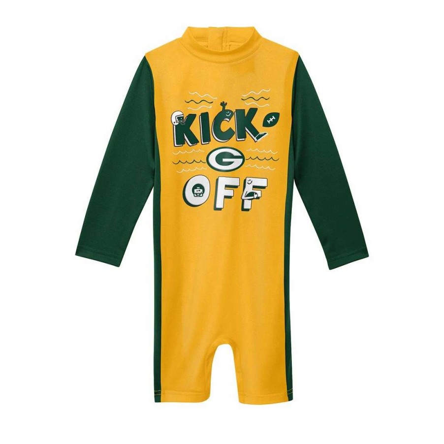 Kids * | Packers Infant Wave Runner Rash Guard Swimsuit Gold & Green