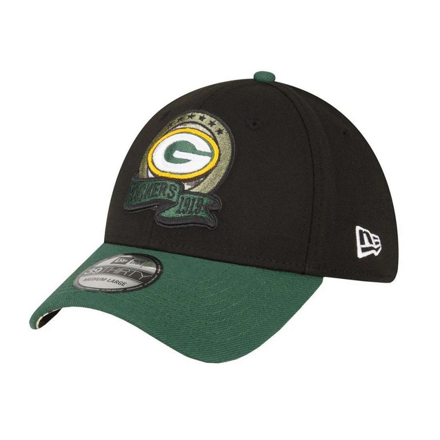 Hats * | Packers New Era Salute To Service 39Thirty Cap Black & Green