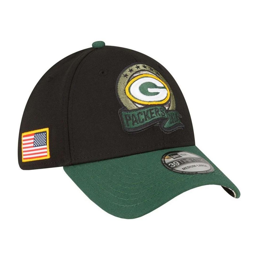 Hats * | Packers New Era Salute To Service 39Thirty Cap Black & Green