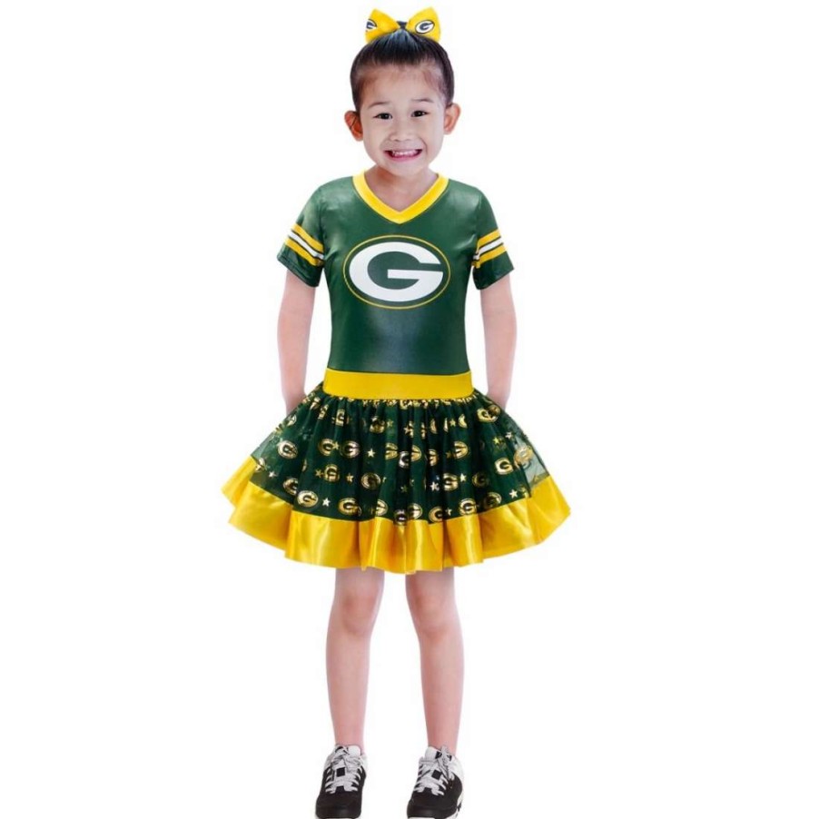 Kids * | Packers Big Sister Dress & Bow Set Green & Gold