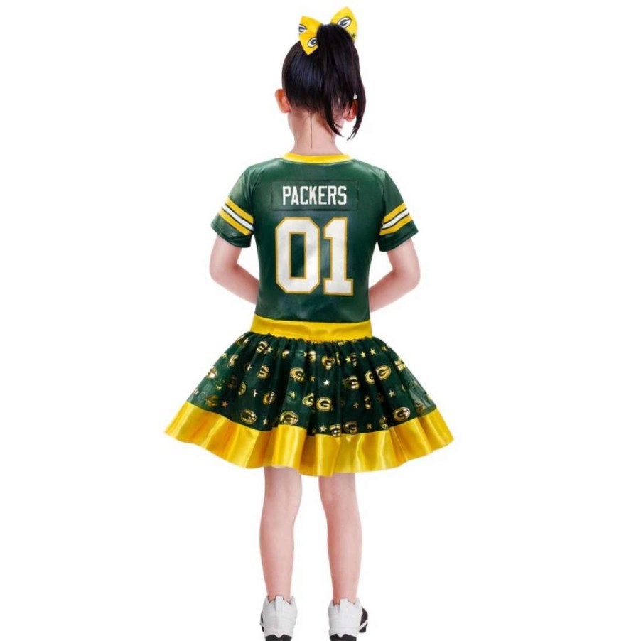 Kids * | Packers Big Sister Dress & Bow Set Green & Gold