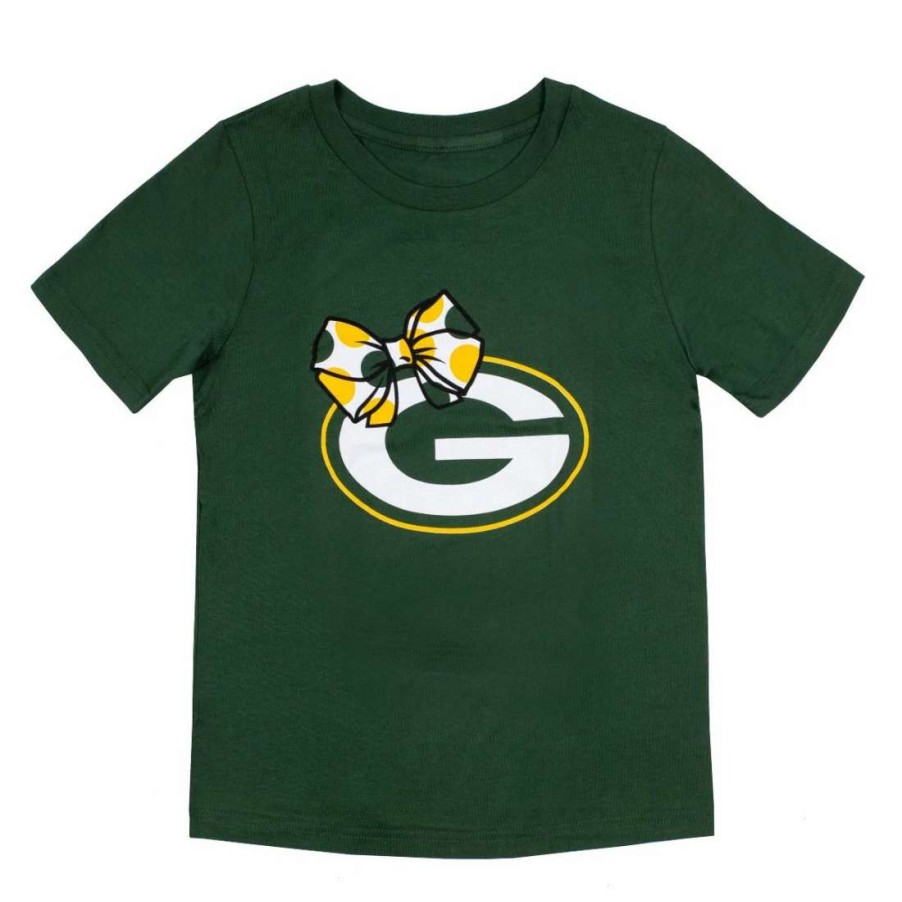 Kids * | Packers Pre-School Girls Custom Bow T-Shirt Green