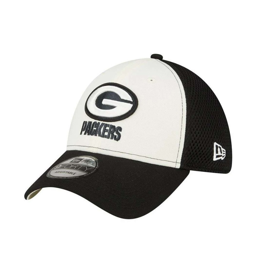 Hats * | Packers New Era Black Chrome 39Thirty Cap Black & White